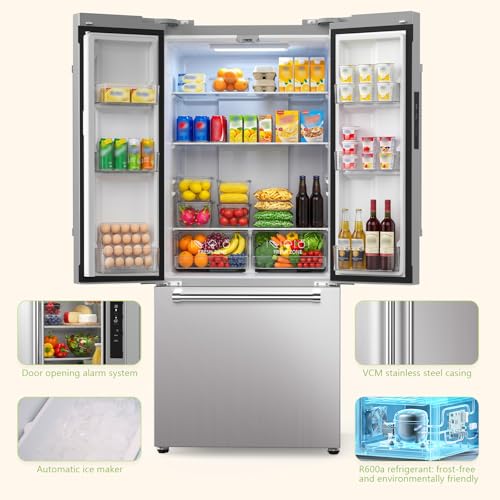 Image of Electactic 17.5 Cu.Ft Compact Refrigerator with Ice maker, Powerful Cooling, Quiet Operation, LED Light, Door Alarm, Suitable for Home, Dorm and Office,Stainless Steel