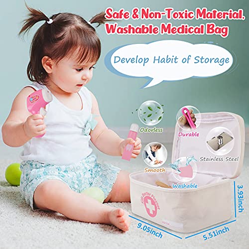 Sundaymot Doctors Set for Kids, 32 pcs Toy Doctors Kit with Stethoscope, Toddler Medical Play Set Role Play Dress Up Costume, Medical Carry Case for Boys Girls 3+ Years - Image 3