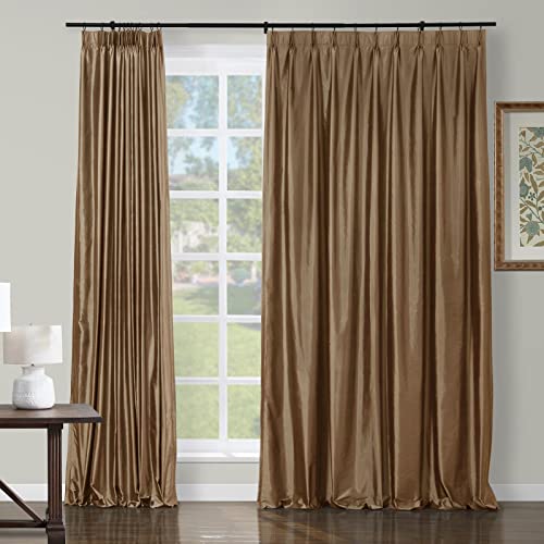 Chadmade 100% Dupioni Silk Curtain 120 Inches Long Pinch Pleat Room Darkening Curtain Solid Window Curtain Panel Room Divider Drape, Chestnut Curtain 25Wx120L (1 Panel), Selman Collection #TOP1