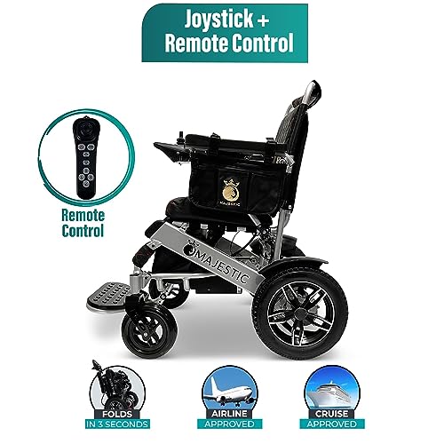 Malisa Electric Wheelchair For Adults, Portable All Terrain Lightweight Wheelchairs, Foldable Motorized Power Wheel Chair, Leather Seat (17.5" Seat) (Black, Silver Frame) #TOP2