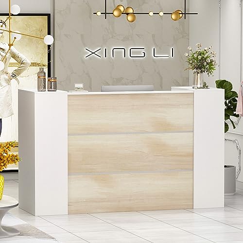 DEZAGCE Mueble Recepción, Mostradores de Recepción Grandes, Mostradores para Tiendas con Estantes Ajustables, Recepción Mueble, Madera +Blanco, 180 X 60 X 110CM, MDF