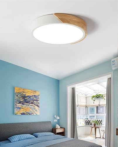 Miniatura 7 de Lámpara de techo LED moderna de 11.8 pulgadas, lámpara de techo de madera minimalista de forma redonda, lámpara de techo circular, lámparas de