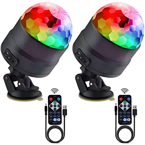 Disco Ball Party Lights Portable Rotating Lights Sound Activated LED Strobe Light 7 Color with Remote and USB Plug in for Car Home Room Parties Kids Birthday Dance Wedding Show Club Pub Xmas (2-Pack)