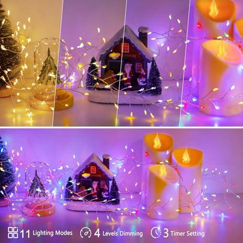 Image of BSGlobal Dual Color Changing Battery Fairy Lights (Warm White & Multicolor) | 10Ft 200 LED Christmas String Lights with Remote Control Timer Twinkle Cluster Light for Bedroom Xmas Tree Garland Decor