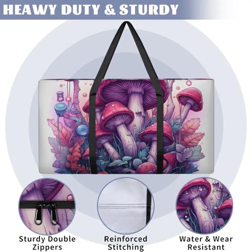 Fantastic Mushrooms Extra Large Moving Bags Heavy Duty Storage Bags Glowing Mushrooms Cloth Wrap Around Handles Double Zipper Reusable Convenient Foldable Storage Tote for Travel Camping Space Save3