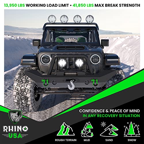 Image of Rhino USA D Ring Shackles (2-Pack) - 41,850lb Break Strength - Heavy Duty 3 /4 inch Clevis Shackle with 7 /8 Pin for Towing & Off-Road Use - Pairs with Tow Strap for Vehicle Recovery (Green)