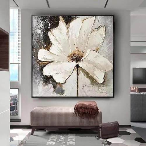 Tableau fleurs blanches 60x60cm decoration murale moderne pour grand salon