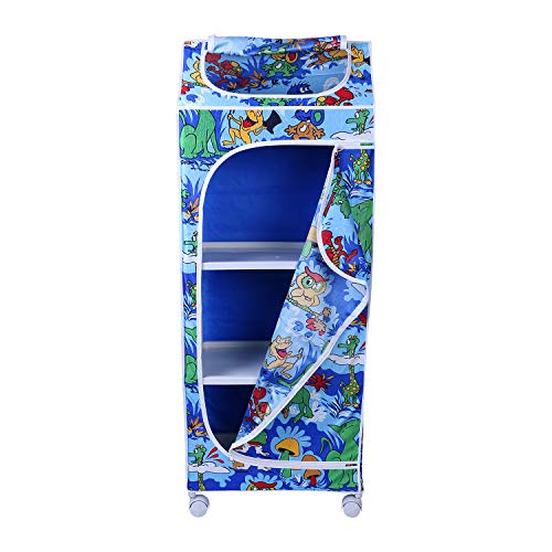 Image of Little One's | 4 Plastic Shelves Baby Foldable Wardrobe (Made in India), Unbreakable Material, (Steel Structure) | Jungle Blue | H4 /AB