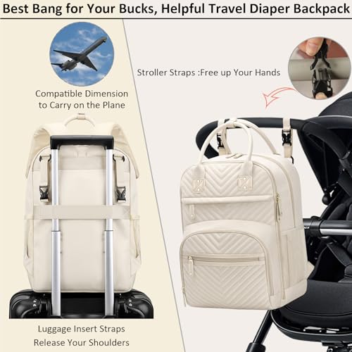 Image of Tenot Diaper Bag Backpack for Women with Changing Pad, Baby Bag with Insulated Pockets Multifunctional Diaper Bags For Baby Girl Boy Waterproof Baby Bags For Boys Girls Maternity Bag Beige