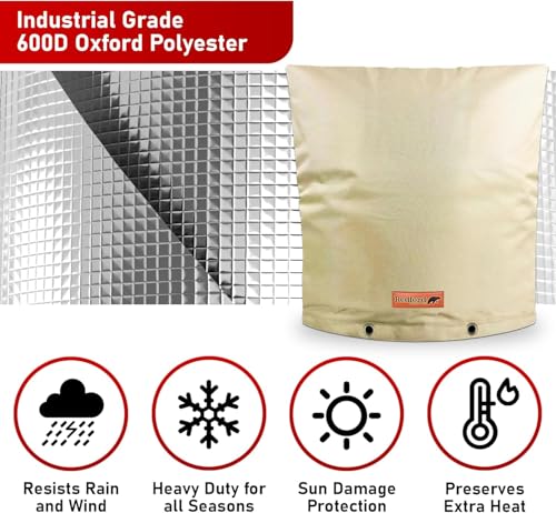 Image of Redford Supply Pro Outdoor Backflow Preventer Insulation Cover for Winter Pipe Freeze Protection - Multi-use Waterproof Pouch for Water Sprinkler Valve Box, Meter or Controller (36W x 36H, Beige)