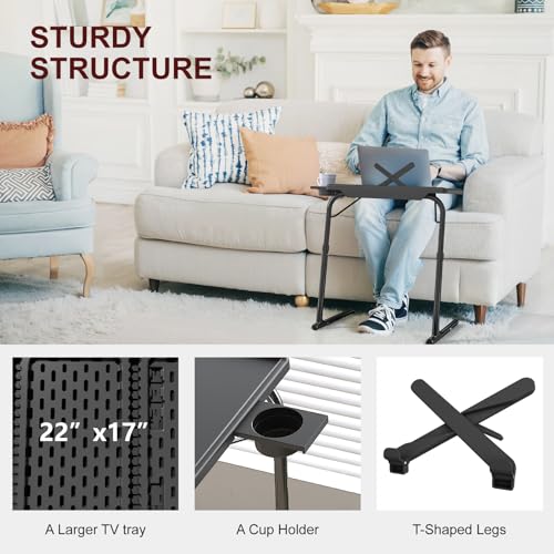 Image of Max TV Tray Table, Large TV Dinner Tray for Eating, Adjustable Folding Laptop Table with Book Stand, Cup Holder & Tablet Slot, Folding Table with 6 Height & 3 Tilt Angle Adjustments (Black)