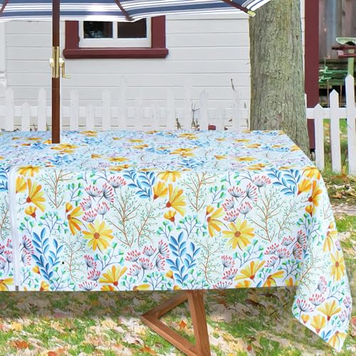 Image of EHouseHome Outdoor and Indoor 60x84 inch Tablecloth with Umbrella Hole and Zipper, Waterproof Zippered Patio Cloths, Spring /Summer Table Covers for Backyard Circular Table /BBQs /Picnic