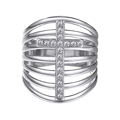 Preisvergleich Produktbild Suplight Damen Ring Kreuz-Linien Statement Ring platiniert Zirkonia Bandring Partnerring Fingerring Schmuck für Hochzeit Verlobungsfeier 62(Silber)