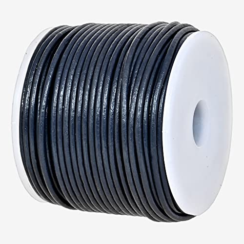 GENIQUE Real/Genuine Round Leather String Cord for Necklace, Bracelets, Jewelry, Kumihimo Braiding, DIY Projects (20 Metres) (1.5mm, Navy Blue)