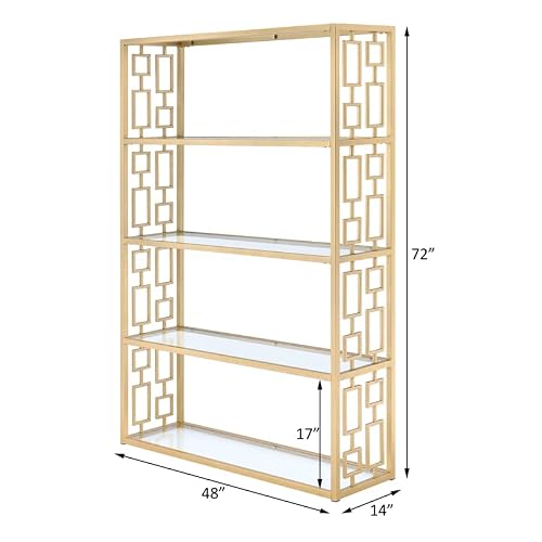 Acme Blanrio Bookshelf - - Gold & Clear Glass #TOP2