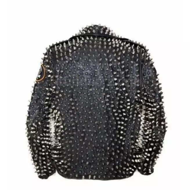 Men's Brando Punk Full Silver Studded Gothic Leather Jacket - Punk Rockstar Embroidery Pateches Motor Bike Cow Leather acket3