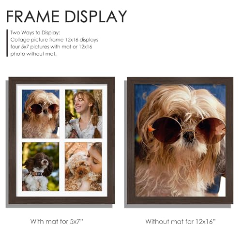 Image of DUENPY 12x16 Picture Frame 5x7 Collage Picture Frame Displays Four 5x7 inch Photos or 12x16 (Without Mat) for Available Horizontal Wall Mounting Display and Vertical Walnut