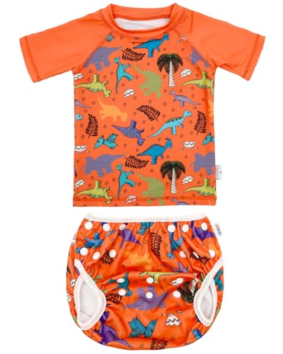 ALVABABY Baby Swimsuit,Infant Toddler Bathing Short Sleeve Swimwear,Baby Reusable Swim Diaper with Matching Top for Boy Girl SWCJ15