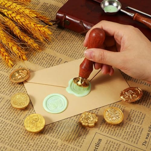10 Stück Siegelstempel - Wachssiegel - Wachsstempel Set, Hochwertige Zinklegierung & Holzgriff, Ideal für Einladungen, Briefe, Geschenke