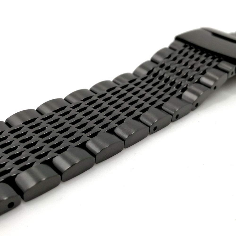 20/22/24mm HQ Shark Mesh zilver zwart pasek do zegarka ze stali nierdzewnej bransoletka zamienna mężczyźni składane zapięcie pasek do zegarka bezpieczeństwa (kolor: zwart, rozmiar: 22mm)