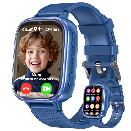 kaacly 4G Reloj Inteligente Niño, Smartwatch Niños con GPS,Chat Familiar,SOS,Teléfono,Videollamadas HD,IP67 Resistente al Agua, Reloj Inteligente Regalo para Niños de 4 a 12 Años (Navy Blue)