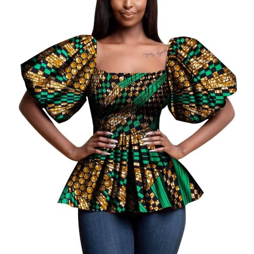 African Women Shirt Ankara Print Half Sleeve T Shirts Top