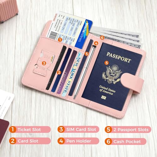 Image of Melsbrinna Premium Leather Passport Holder Covers Case, Waterproof Rfid Blocking Travel Wallet Passport Holder with Pen Holder, Cute Passport Book for Women /Men
