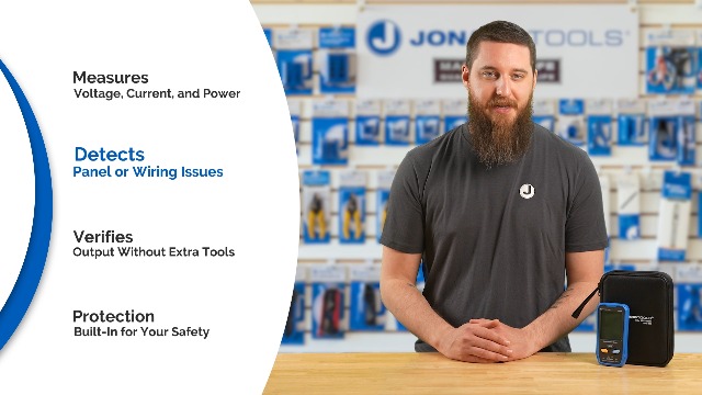Image of Jonard Tools SPM-800 Solar MPPT Power Meter - High-Precision Voltage, Current & Power Measurement, MC4 Leads, LCD Display, Safety Protections for Solar Panels