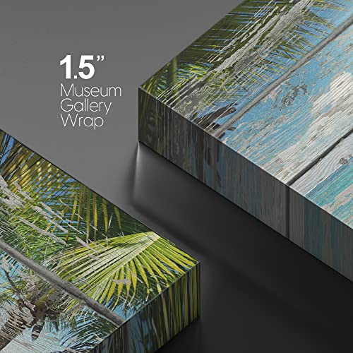 Wall26 Canvas Print Wall Art Palm Tree & Blue Ocean On Wood Panels Marine Life Nature Photography Modern Art Nautical Scenic Relax/Calm Multicolor For Living Room, Bedroom, Office - 16"X24" #TOP3