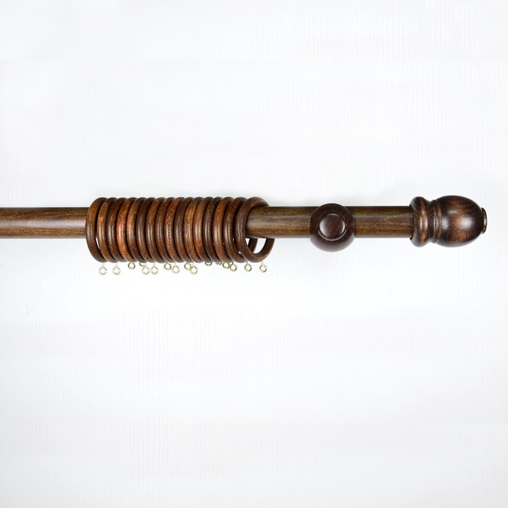 TENDAGGIMANIA Tringle RideauCouleur NOYER en Bois Resistant - Diamètre 35 mm - Longeur: 300 CM - Barre Rideau Mouvement Manuel - Avec Anneaux et tous les Accessoires