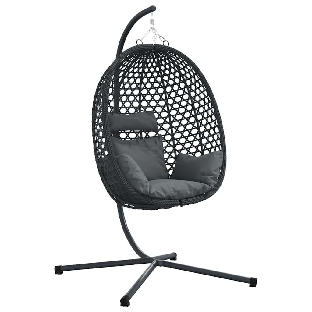 Hamaca colgante con estructura en forma de huevo, plegable para jardín, balcón y salón, color negro antracita, 104 x 100 x 191 cm