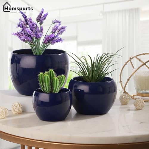 Image of Sunshine Elegant Blue Tabletop Planters Pots for Plants Flowers, Set of 3