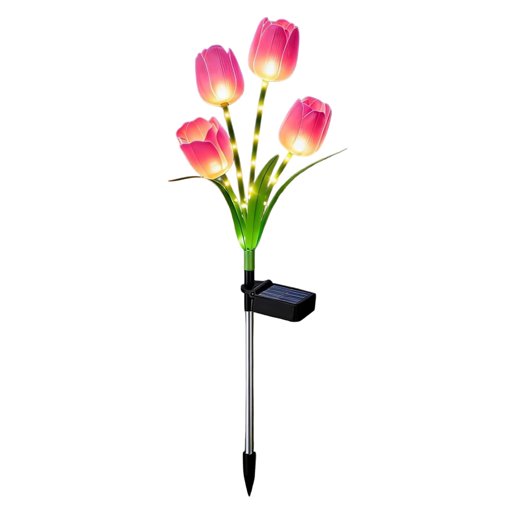Ginwrek Solar Flowers, 4-Head Tulips Solar Garden Stake for Outside Waterproof Warm Light for Garden Yard Pathway, 28×10 Inch, Style-3