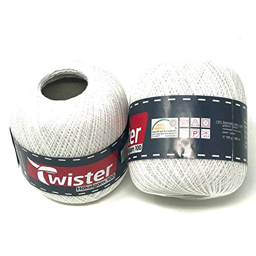 Twister Häkelgarn Handstrickgarn Baumwollgarn 2x100g (weiss)