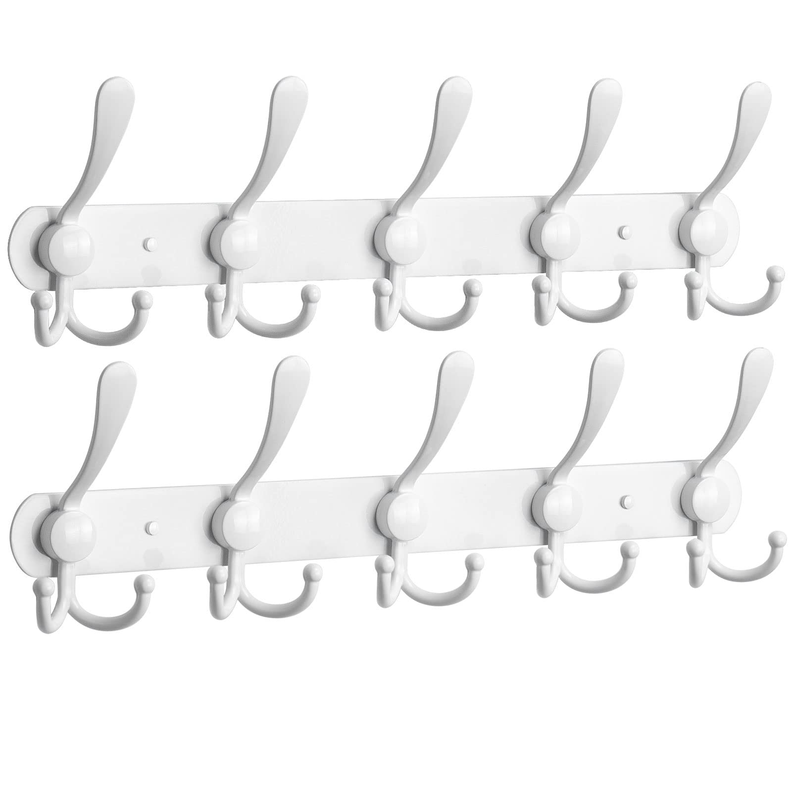 NearMoon Coat Rack Wall Mounted-2 Pack, Heavy Duty Bath Towel Hooks Stainless Steel Robe Hooks Holder, Metal Coat Hook for Towel Coat Hat Key Bathroom Bedroom Hotel Entryway (5 Hooks, White)