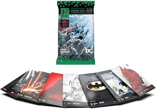 DC Unlock The Multiverse Booster Pack HRO Hybrid NFT Trading Cards, 7 tarjetas
