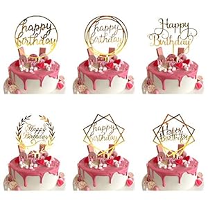 6 stuks Happy Birthday Cake Toppers, Gouden Cake Topper voor Kinderen Volwassen Verjaardagstaart Decoraties, Acryl…