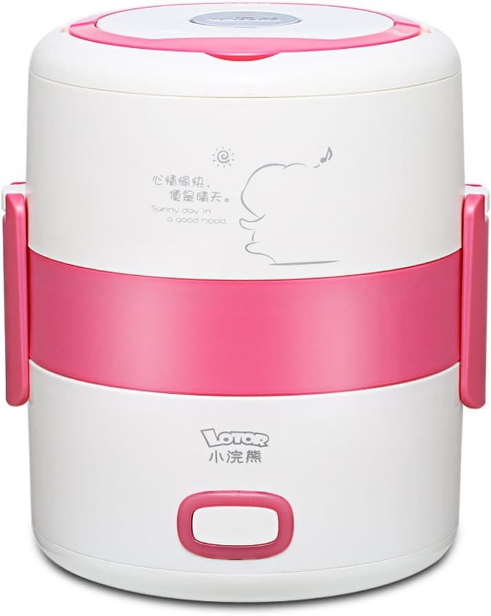 Lotor Mini 3 Layer Lunch Box Electric Portable Multi-Cooker/Rice Cooker & Steamer & Slow Cooker 1.6L Litre Multifunction Stainless Steel Inner Pot Heating Box (Pink)