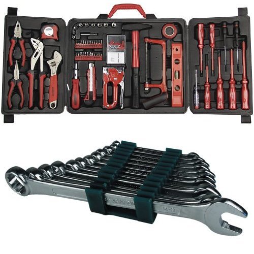 Mannesmann - M29065 - Assortimento di attrezzi per uso domestico in valigetta richiudibile + Mannesmann M19652 - Set chiavi combinate