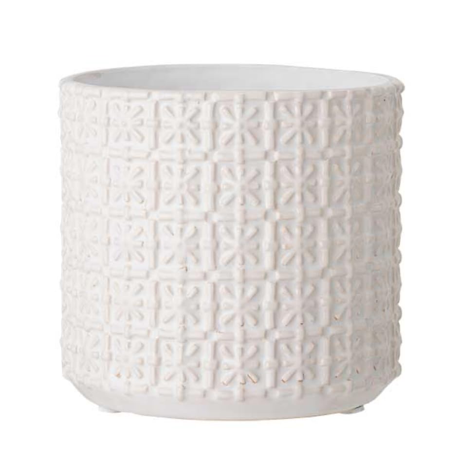 Nordring Maceta Cross - Macetero Decorativo Redondo para Flores e Plantas para Interiores M (12,5 cm ø), Blanco, Cerámica