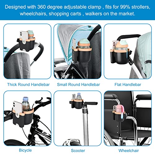 Image of Accmor Stroller Cup Holder with Phone Holder, Bike Cup Holder, Universal Cup Holder for Uppababy Nuna Doona Strollers, 2-in-1 Cup Holder for Walker, Wheelchair, Scooter