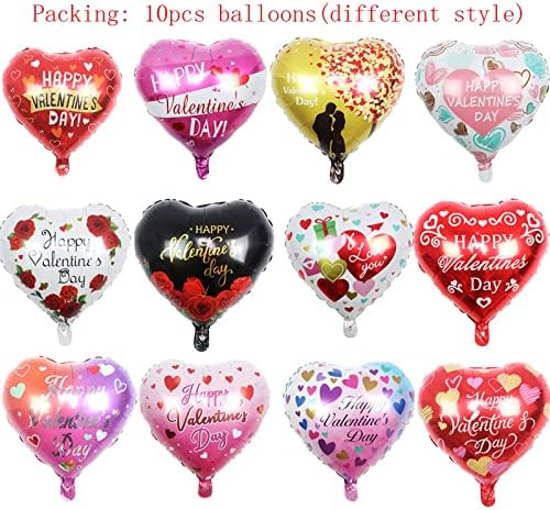 BinaryABC Happy Valentines Day Balloons,Love Heart Foil Balloons,Valentines Day Romantic Photo Props Decorations,10Pcs - Image 2