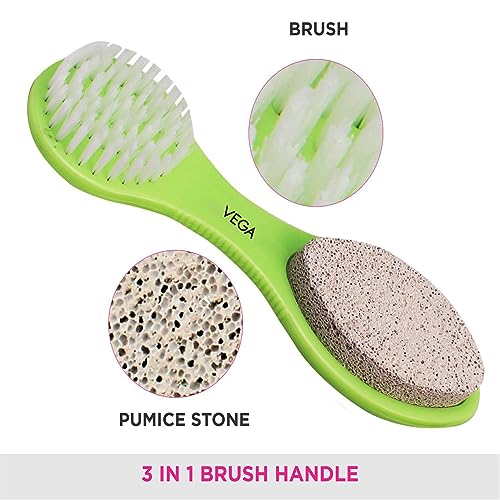 VEGA 3 In 1 Pedicure Brush Kit Tool for Cleanse, Scrub & File Dead Skin - Image 3