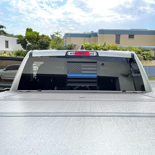 Image of Xinghe for Chevy Colorado GMC Canyon 2015-2026 Rear Middle Window American Flag Decal, Matte Black Blue Line USA Flag Vinyl Sticker for Truck Back Sliding Window Glass