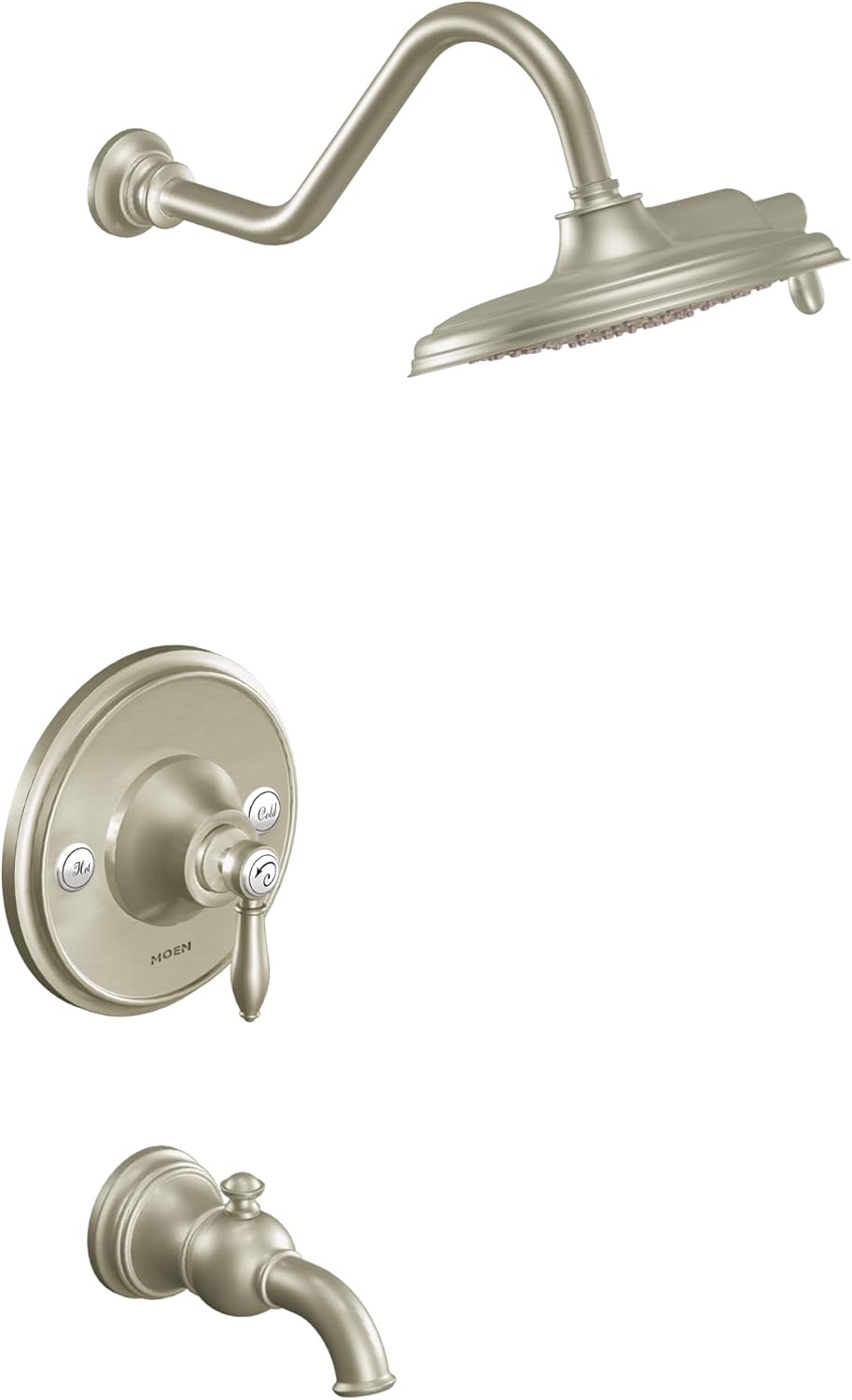 Moen TS32104EPNL Weymouth Posi-Temp Tub and Shower Trim Kit, Valve Required, including 9-Inch 2-Spray Eco-Performance Rainshower, Polished Nickel