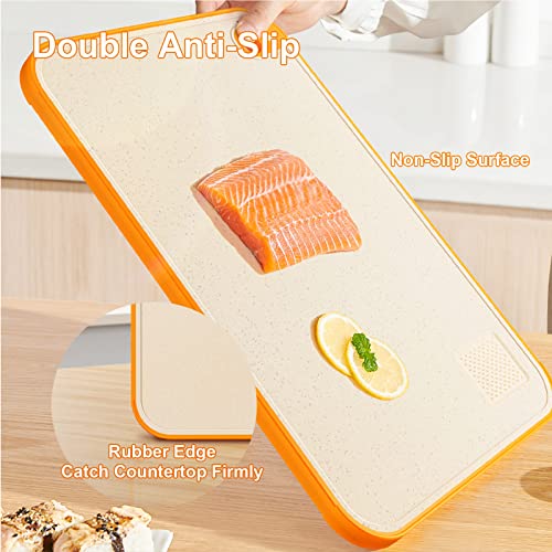 2Pcs Cutting Boards For Kitchen, Plastic Cutting Board Set Of 2, Chopping Board For Meat, Vegetables, Fruits, Non-Slip Surface, Juice Grooves, Reversible And Dishwasher Safe, 14"X9.2" And 11.8"X7.8" #TOP4
