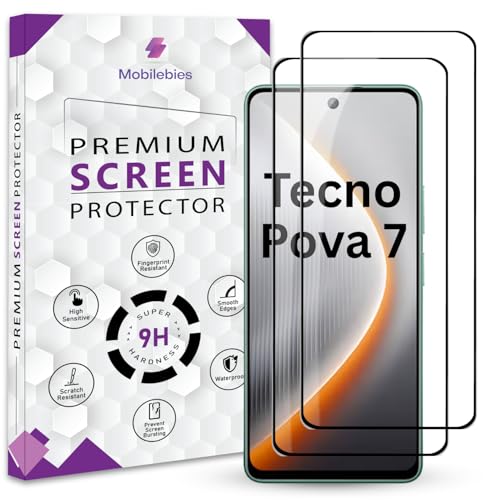 Image of Premium Tempered Glass Screen Protector Guard For Tecno Pova 7 (6.78 Inch, Pack of 2) | Edge to Edge Coverage With Easy to installation kit