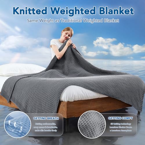 Topcee Knitted Weighted Blanket - 48"x72" 12lbs Cooling Chunky Knit Heavy Blanket for Adults Cable Yarn Knit Decorative No Beads Soft, Cozy and Cooling Weighted Throw Blankets Machine Washable