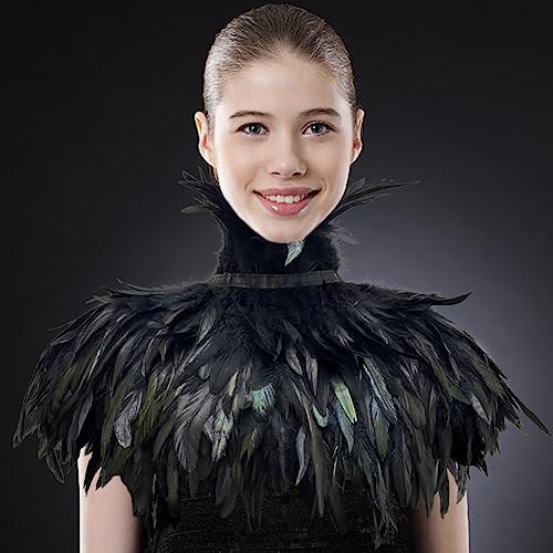 SEADEAR Gothic Feather Shrug Cape, Feather Collar Shawl Black Feather Cape Poncho for Women Halloween Capes Shawls Cosplay3