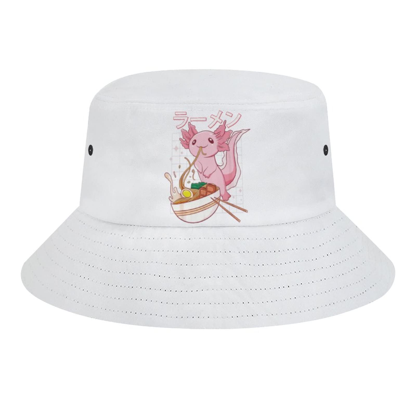 Axolotl Ramen Noodles Bucket Hat Unisex Travel Sun Fisherman Hats Summer Beach Lightweight Outdoor Cap for Men Women Boys Girls Kids